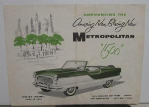 1956 AMC Metropolitan 1500 Sales Folder Mertro Club Emblem Back Cover