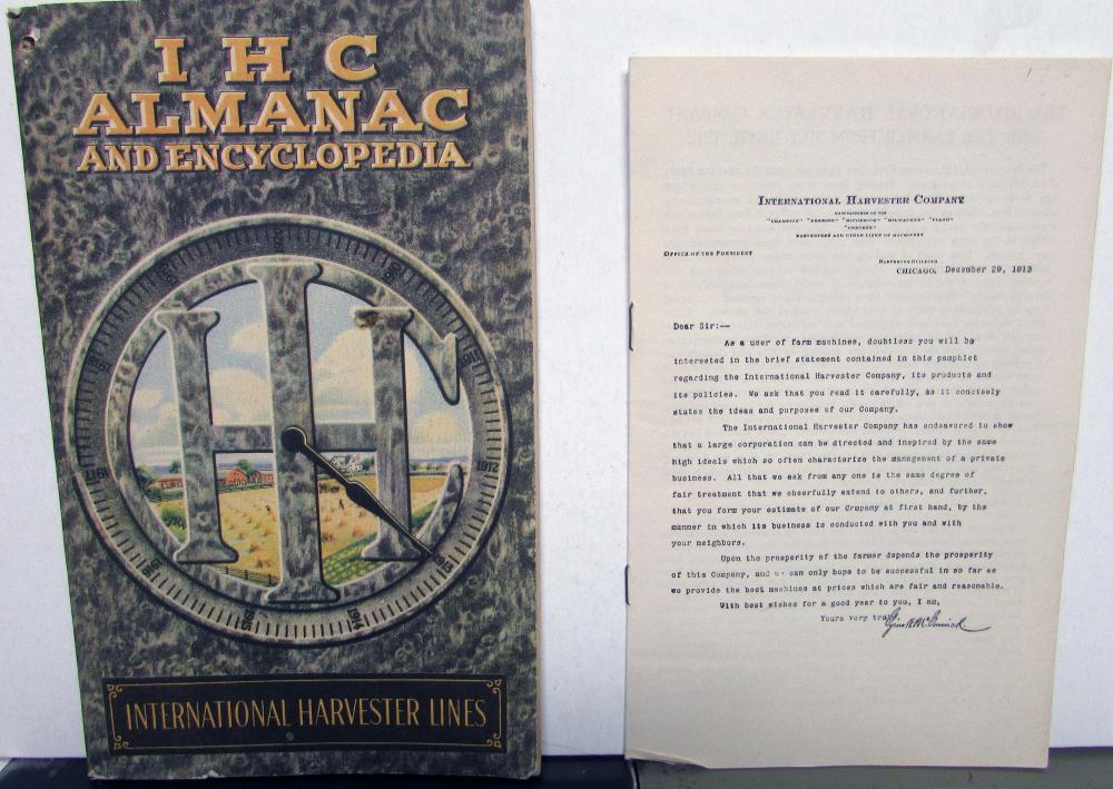 1913 International Harvester Lines IHC Almanac Encyclopedia Dealer Letter Orig