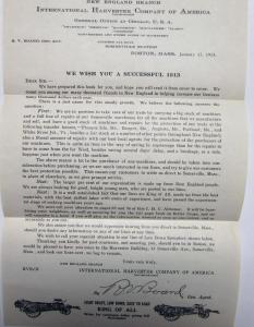 1913 International Harvester Lines IHC Almanac Encyclopedia Dealer Letter Orig