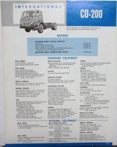 1971 International Trucks IHC C0 200 Spec Sheet Original