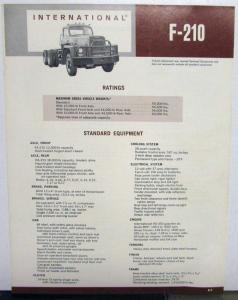 1971 International Trucks IHC F 210 Specs Folder Brochure Original