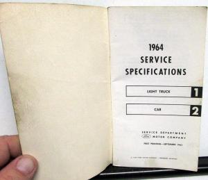 1964 Ford Service Specifications Pass Car Thunderbird Falcon F Series Trucks