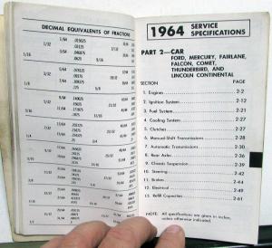 1964 Ford Service Specifications Pass Car Thunderbird Falcon F Series Trucks