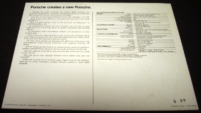 1977 Porsche Dealer Sales Brochure 924 Card