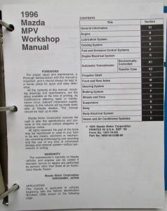 1996 Mazda MPV Van Service Shop Repair Manual