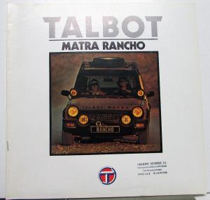 1980 Talbot Matra Rancho Foreign Dealer French Text Sales Brochure Features