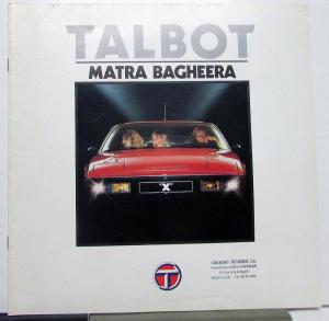 1980 Talbot Matra Bagheera Foreign Dealer French Text Sales Brochure Large
