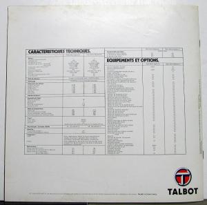 1980 Talbot Matra Bagheera Foreign Dealer French Text Sales Brochure Large