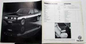 1980 Talbot Simca Sunbeam Foreign Dealer Dutch Text Sales Brochure
