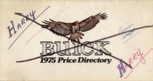 1975 Buick Dealer Price Directory Salesmens Reference Options & Prices Booklet