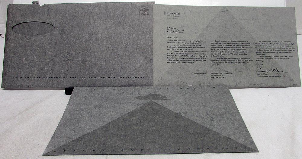 1995 Lincoln Continental New Model Introduction Personalized Mailer Brochure
