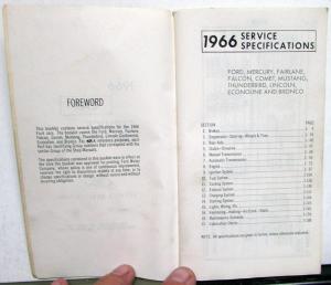 1966 Ford Service Specifications Pass Car Thunderbird Mustang Bronco Econoline