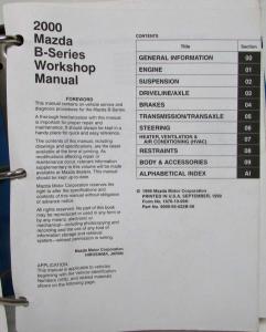 2000 Mazda B-Series Pickup Truck Service Shop Repair Manual