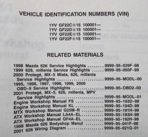 2001 Mazda 626 Service Shop Repair Manual