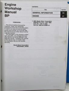 2001 Mazda 626 Service Shop Repair Manual