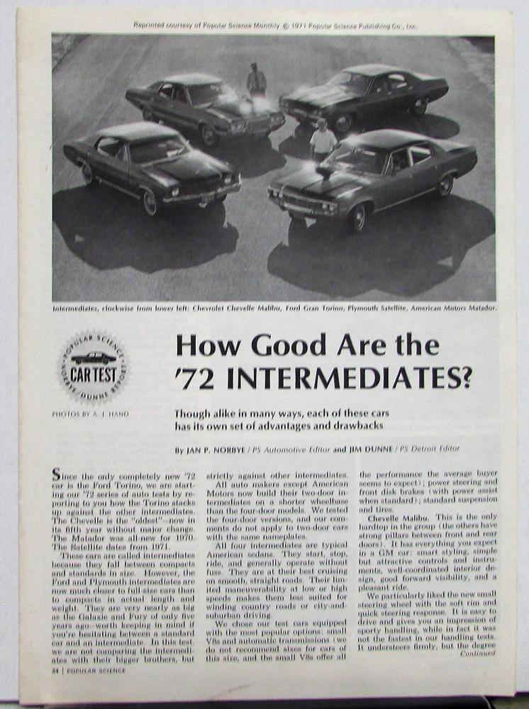 1972 AMC Matador Popular Science Reprint Car Test Review vs Chevy Ford Plymouth