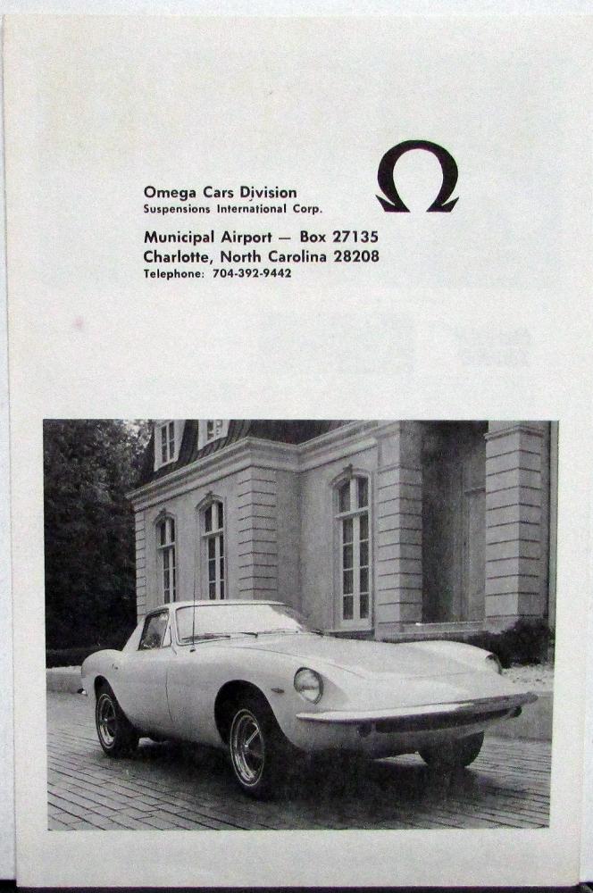 1969 Omega ST Sports Car Ford V8 Powered Motor Trend Car & Drive Sales Folder