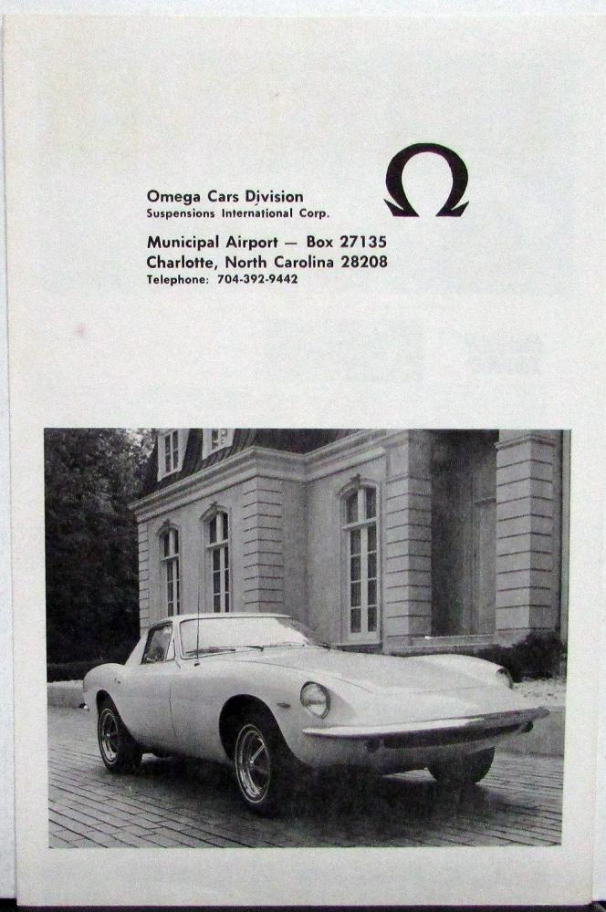 1969 Omega ST Sports Car Ford V8 Powered Motor Trend Car & Drive Sales Folder