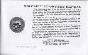 1966 Cadillac Owners Manual Fleetwood Eldorado Calais Seventy Five Limo Repro