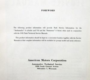 1956 AMC Nash Ambassador 6 V8 Statesman 6 Models Service Shop Manual Supplement