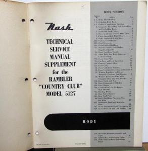 1951 Nash Rambler Country Club Model 5127 Dealer Service Shop Manual Supplement