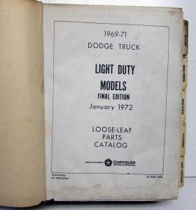 1969 1970 1971 Dodge Truck Parts Book Manual Pickup A100 Van Medium & Heavy Duty