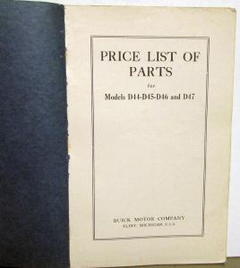 1916-1917 Buick Price List of Parts - Models D44-D45-D46-D47 Original