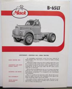 1956 Mack Trucks Model B 65LT Diagram Dimensions Sales Brochure Original