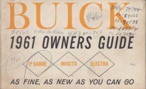 1961 Buick LeSabre Invicta and Electra Owners Manual Guide