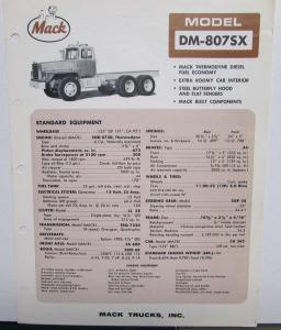 1966 Mack Trucks Model DM 807SX Diagram Dimensions Sales Brochure Original