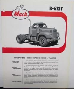 1965 Mack Trucks Model B 613T Diagram Dimensions Sales Brochure Original