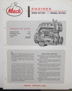 1965 Mack Trucks Model END 673C ENDL 673C Specifications Sales Brochure Original