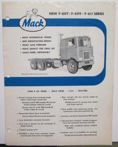 1962 Mack Truck Model F 607 F 609 F 611 Series Dimension Sales Brochure Original