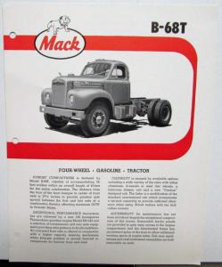1961 Mack Trucks Model B-68T Diagram Dimensions Sales Brochure Original