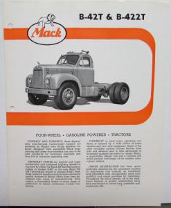 1961 Mack Trucks Model B 42T B 422T Diagram Dimensions Sales Brochure Original