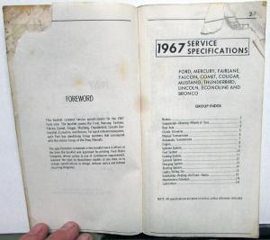 1967 Ford Mercury Service Specs Pass Car Thunderbird Mustang Bronco Econoline