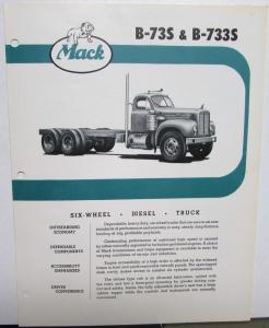 1961 Mack Trucks Model B 73S B 733S Diagram Dimensions Sales Brochure Original