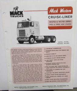 1977 Mack Western Trucks Cruise Line Diagrams Dimensions Sales Brochure Original