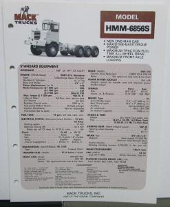 1976 1977 Mack Trucks Model HMM 6856S Diagram Dimensions Sales Brochure Original
