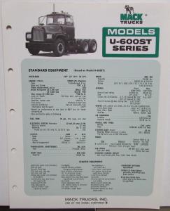 1976 Mack Trucks Model U-600ST Diagram Dimensions Sales Brochure Original