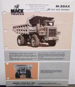 1974 Mack Trucks Model M 535ax Dumpster Diagrams Sales Brochure Original