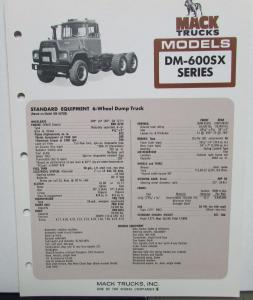 1974 Mack Trucks Model DM 600Dimensions Diagrams Sales Brochure Original