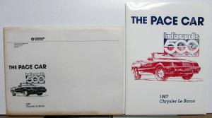 1987 Chrysler LeBaron Indy 500 Pace Car Press Kit Media Release Shelby & Iacocca