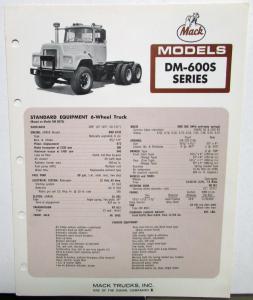 1973 Mack Trucks Model DM-600S Series Diagram Dimensions Sales Brochure Original