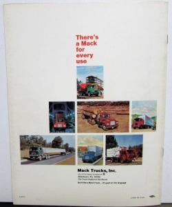 1972 Mack Trucks SB Series Versatile Short Haul Diesel Sales Brochure Original
