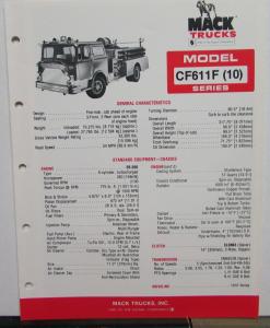 1981 Mack Trucks Model CF611F (10) Diagrams Features Sales Brochure Original
