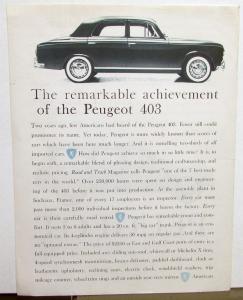 1960 Peugeot 403 Models Sales Sheet Original