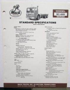 1982 Mack Trucks Model MC 400S Diagrams Dimensions Sales Brochure Original