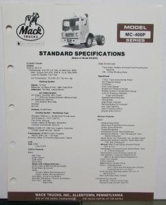 1982 Mack Trucks Model MC 400P Diagrams Dimensions Sales Brochure Original