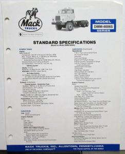 1982 Mack Trucks Model DMM 6006S Diagram Dimensions Sales Brochure Original